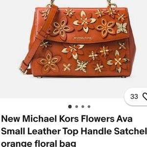 Michael Kors Orange Floral Leather Satchel